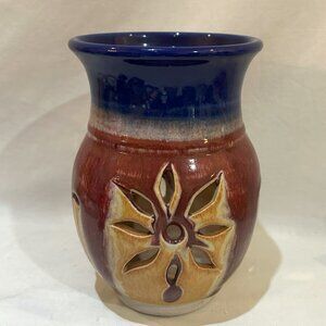 VTG Walt Glass Art Pottery Cut-out Luminary Candle Votive Holder Signed